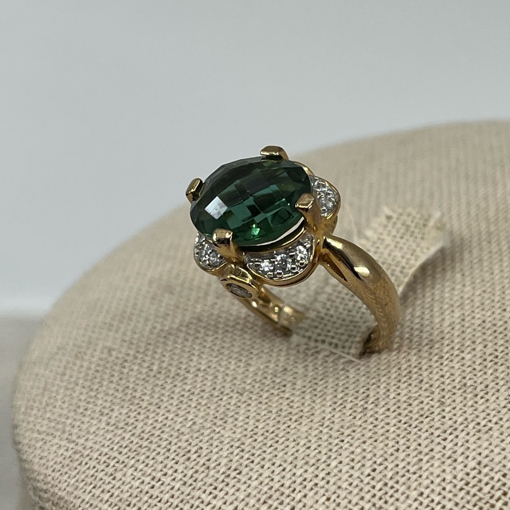 ✨ Vintage 925 Gold Overlay Green Gemstone Ring Size 4.75 - Picture 11 of 17